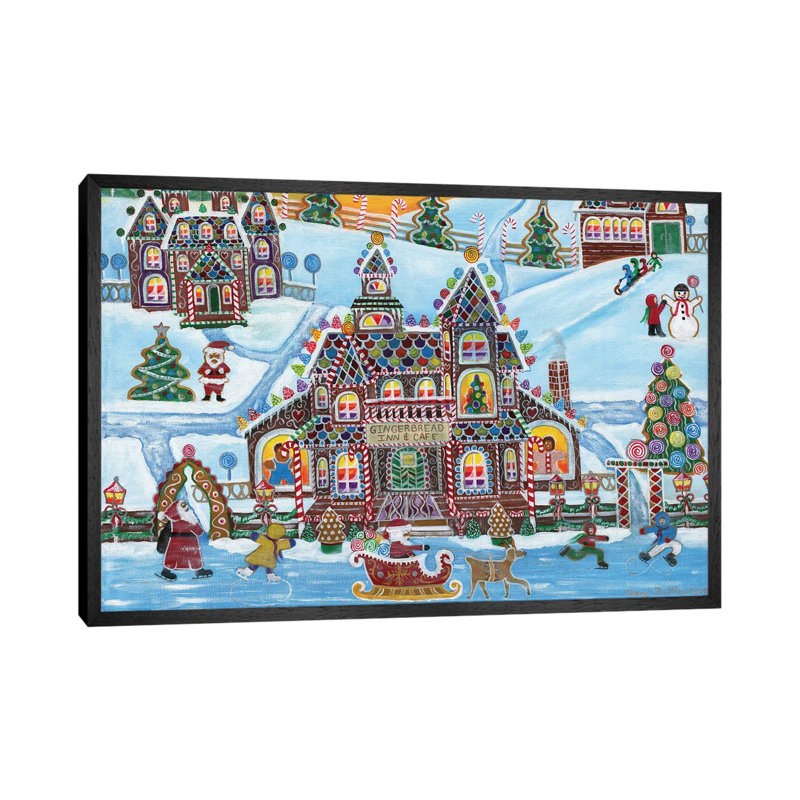 Christmas Gingerbread Inn And Cafe by Cheryl Bartley - Print on Canvas, 66.04 cm H x 45.72 cm W, Black Framed