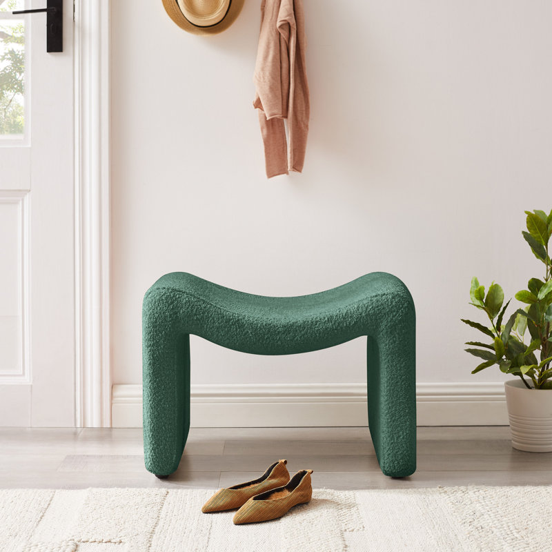 Keito Upholstered Ottoman, Green Boucle 100% Polyester