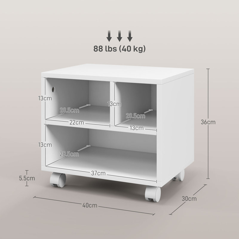 Bonnibelle 36cm H x 40cm W Printer Stand with Wheels, White