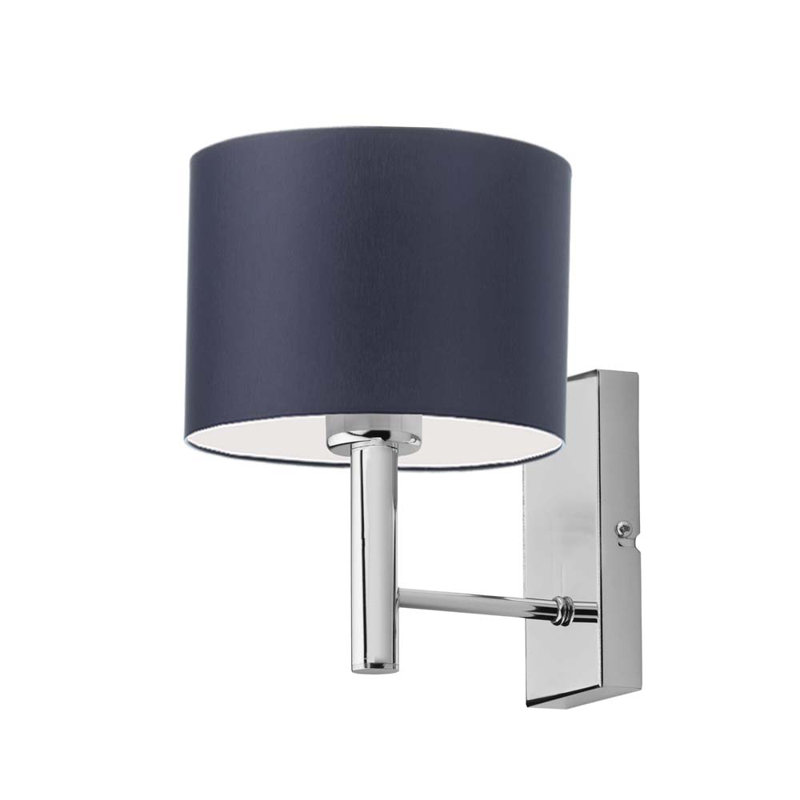 Awez Armed Sconce, Chrome, Navy Blue