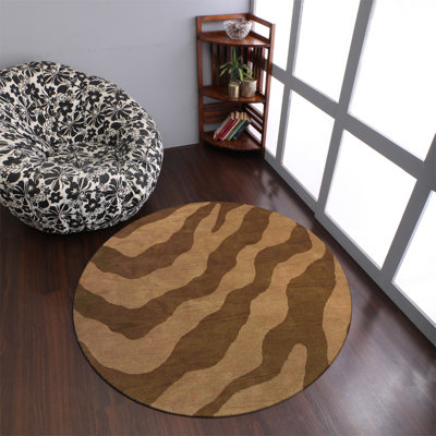 Danny Hand Tufted Wool Eco-Friendly Round Area Rugs - Round, Beige Brown Color, Abstract Modern Design, High Pile Thick Handmade Anti Skid Area Rugs for Living Room, Bed Room