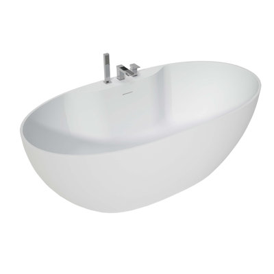 63" Premium Solid Surface Deep Soaking Bathtub With Three Holes Faucet