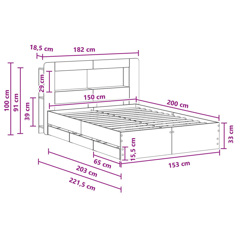 Bed Frame, Kingsize (5'), Grey Sonoma