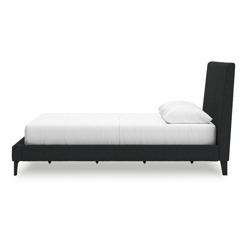 Black Queen Upholstered Bed with Wood Frame and Drawer
