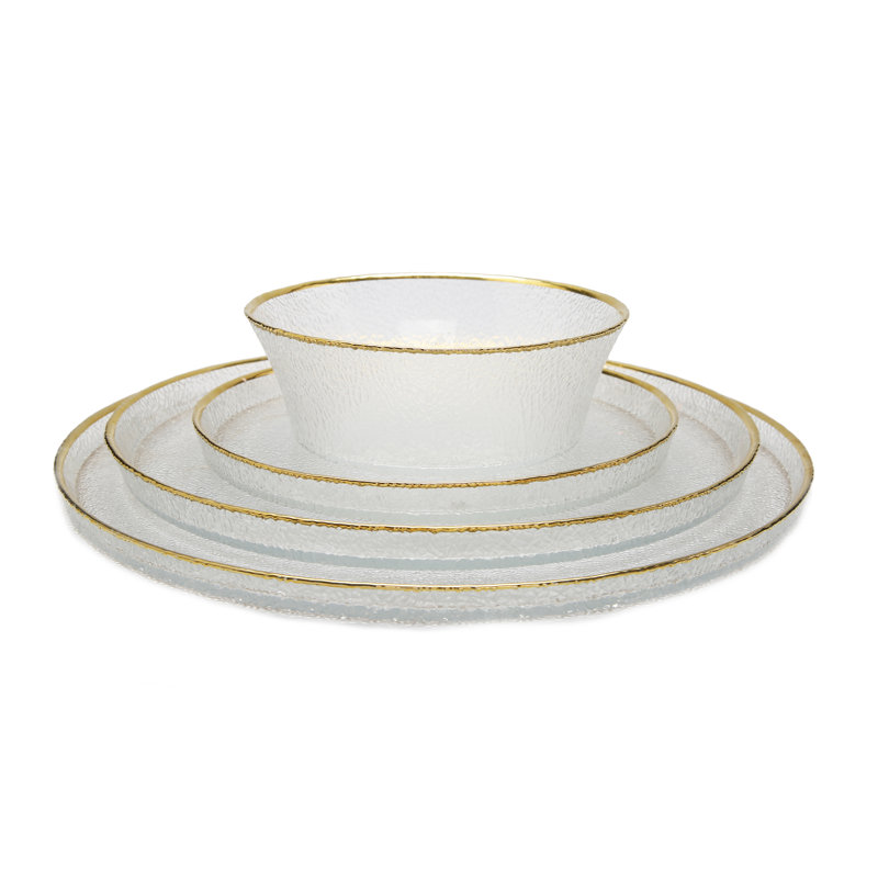 Service de table 4 pièces en verre galet, service pour 4