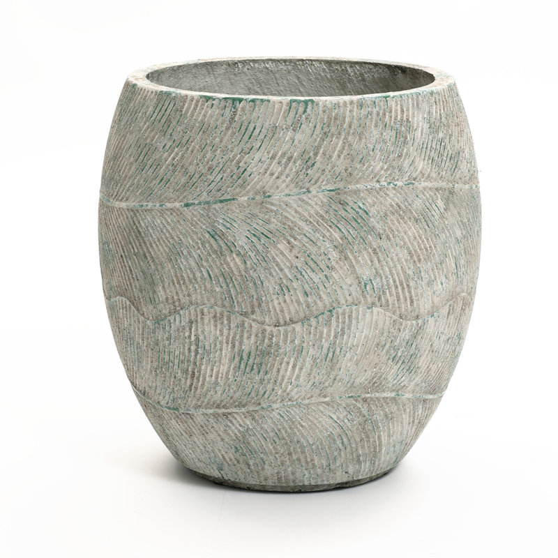 Rustic Distressed  Multi-Color Cement Round Planter, Indoor and Outdoor, 15.9" H x 15.4" W x 15.4" D