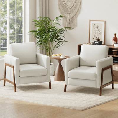 Modern Faux Leather Armchair with Wood Frame for Living Room & Bedroom
