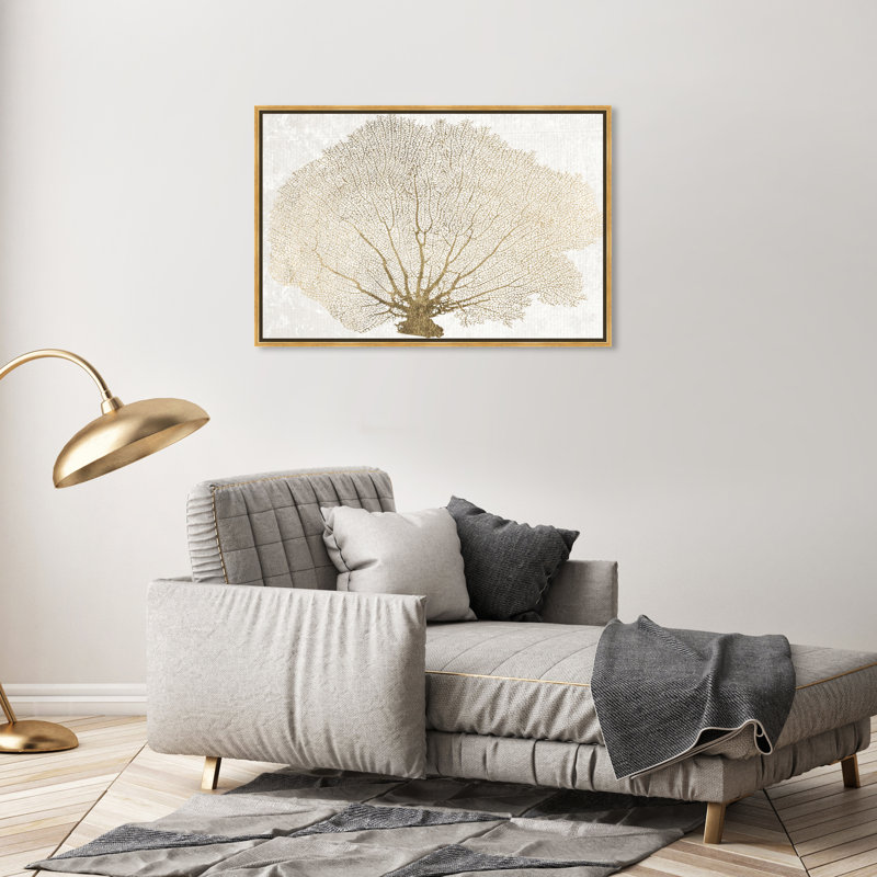 Or doré, corail, texture de plante marine, blanc côtier par Oliver Gal, Toile avec cadre flottant or