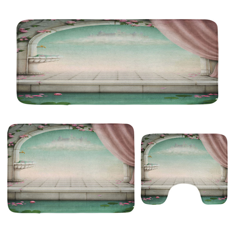  Ensemble de tapis de salle de bain rétro 3 pièces en forme de U et de tapis rectangulaires vert menthe et noix de coco