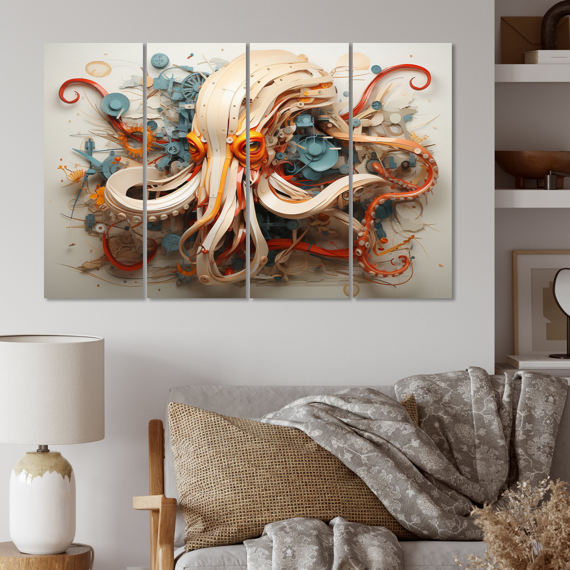 Highland Dunes Squid Enigmatic Cephalopod Geometric II On Canvas 4 Pieces  Print