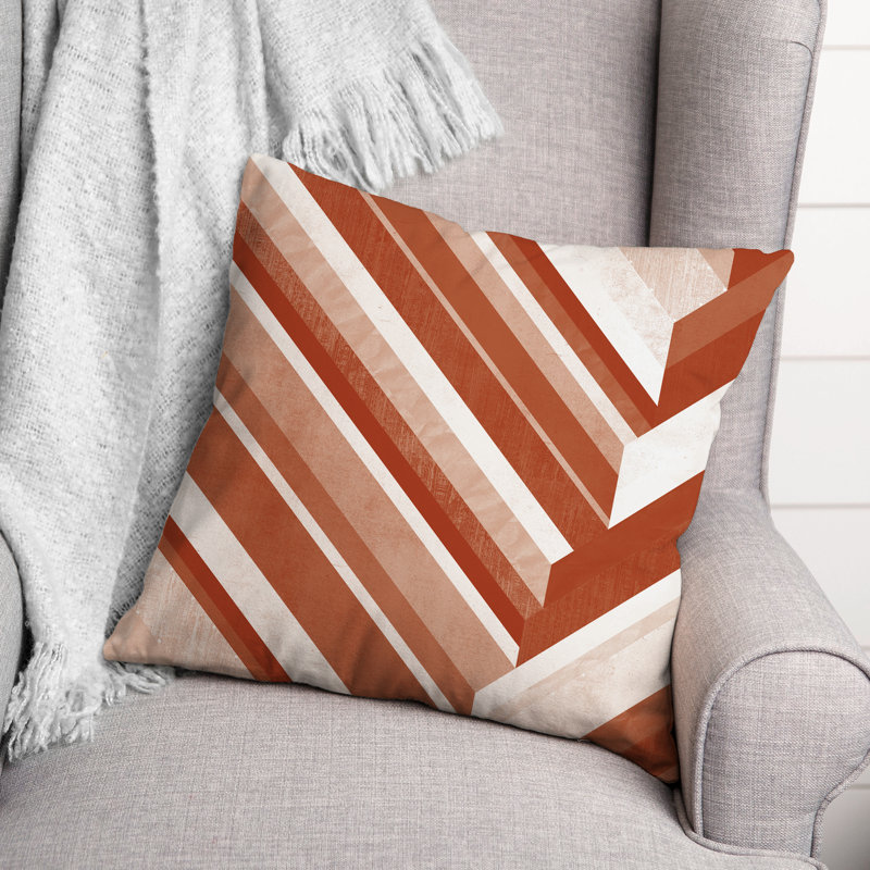 Coussin décoratif intérieur / extérieur à rayures, Orange / Rouge