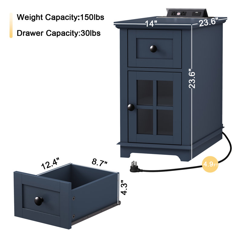 Binyameen 1 Drawer Nightstand for Bedroom with Storage and Built-in outlets, Blue, Set of 2