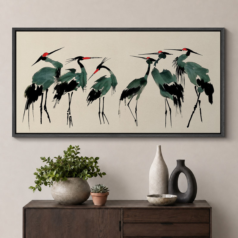 «Crane Heron Bird», impression sur toile très grande, H 30 po x l 60 po, Impression encadrée flottante sans passe-partout