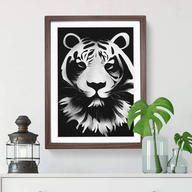 Monochrome Tiger No.1 - Framed Print, 64cm H x 46cm W x 2cm D, Walnut