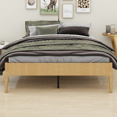 Modern Wood Platform Bed Frame with Wood Slats & Reliable Metal Support