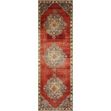 One-of-a-Kind Hand-Knotted 1960s 3'10" x 10'8" Runner Wool Area Rug in Red/Gray/Beige