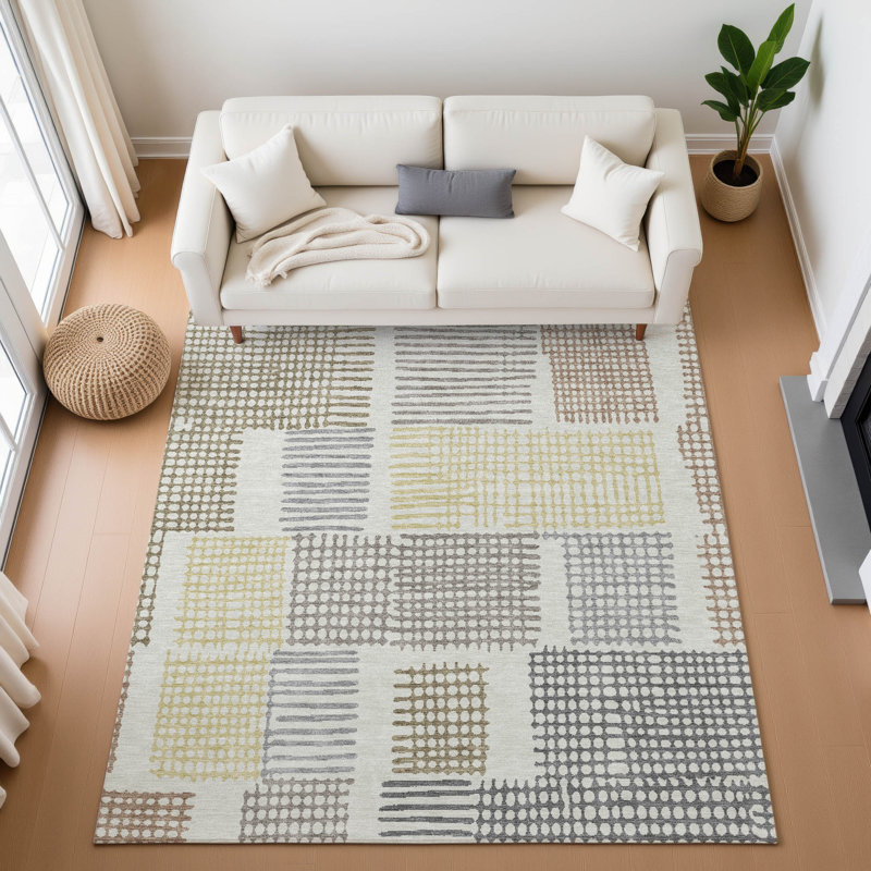 Premium Machine Washable Pinkston Geometric Rug, Rectangle 8' x 10'
