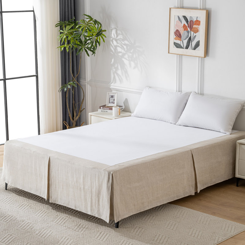 Box Pleat Linen cotton Herringbone Tailored Bed Skirt, 16" Drop Length , Queen