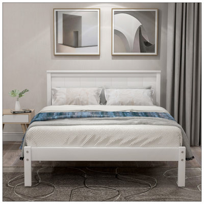 Base de lit plateforme avec tête de lit, support à lattes de bois, aucun sommier requis