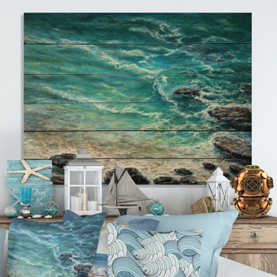 Wild Blue Ocean Waves - impression d'art mural bois nautique et côtier