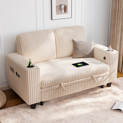 Sherry 56" Upholstered Storage Loveseat with Charging & Cup Holders