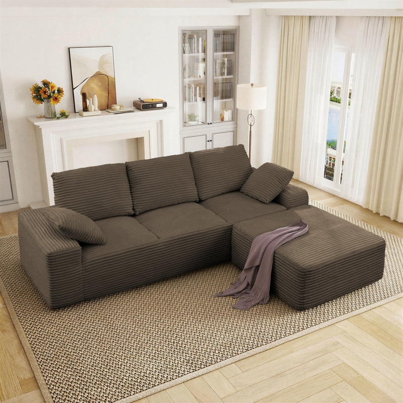 Canapé modulaire en L en velours côtelé avec repose-pieds de 103,5 po Boneless, Velours côtelé brun