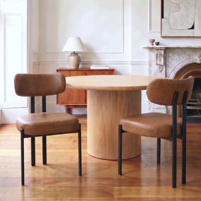 Maelynn Dining room chairs made of PU leather with metal legs, brown
