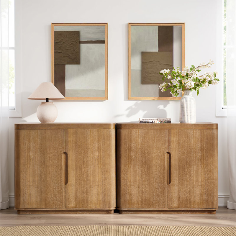 Waynesville 36"W 2-Door Modern Oak Wood Cabinet with Adjustable Shelves, Seadrift