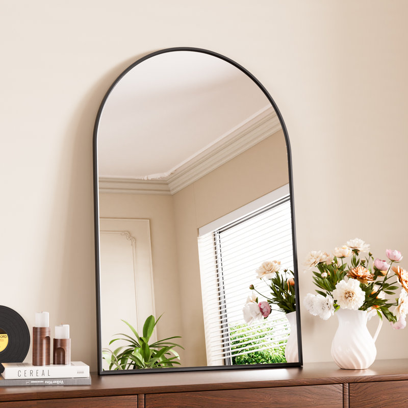 Arched Aluminum Frame Vanity Mirror for Bedroom Dresser, Entryway, Living Room, 36" x 24"