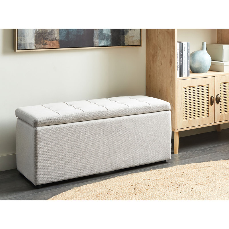 Rabecka Polyester Upholstered Storage Bench, Off White