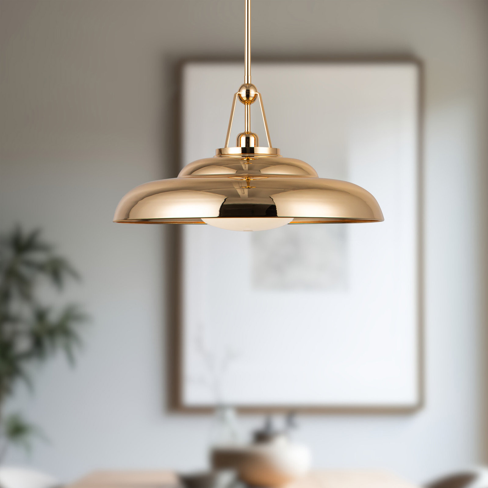 Palmetto Single Light Steel Pendant, Polished Brass, 11.75" H x 20" W x 20" D