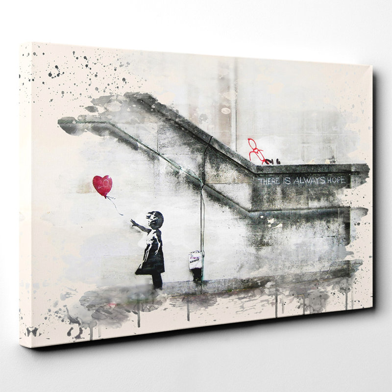 Girl with Balloon Painting on Canvas - Wrapped Canvas, 50cm H x 76cm W