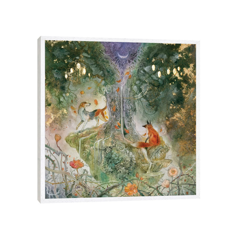 Fox And Hound by Stephanie Law - Print on Canvas, White Framed, 66.04 cm H x 66.04 cm W