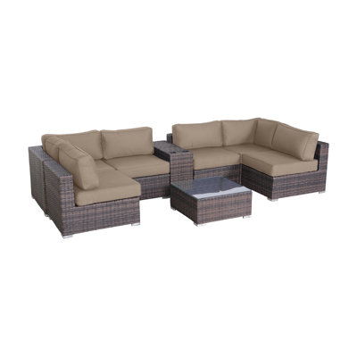 Lazaro Wicker Fully Assembled 4 - Person Seating Group with Sunbrella Cushions