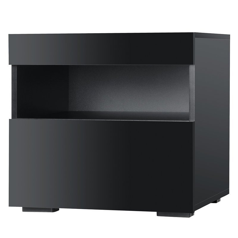 Aquilar 20" Nightstand with 16-Color LED Lighting, High Gloss Finish, Wall-Mounted, Black