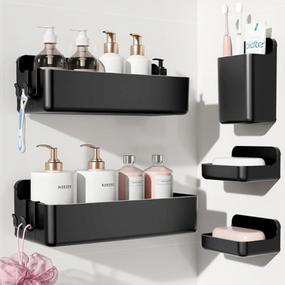 Adhesive Shower Shelves,5 Pieces,Black