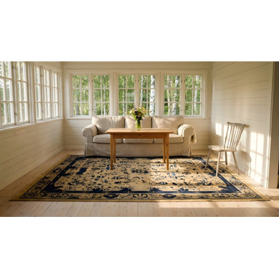Tapis chinois antique ivoire et bleu Pékin