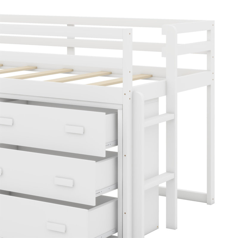 Lit mezzanine avec tiroirs et tablette, Blanc