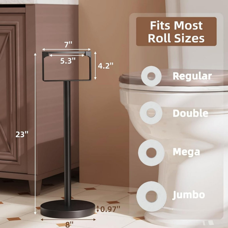 Matte Black Toilet Roll Holder Free standing, 58 x 20 x 20 cm