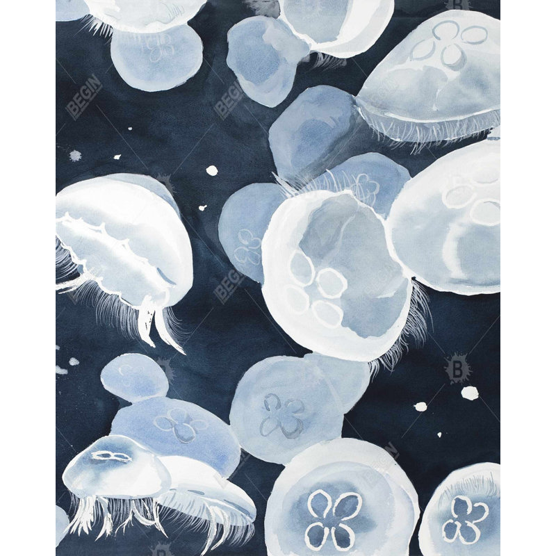 Jellyfish - White Aquatic Animals Framed Canvas Home Decor