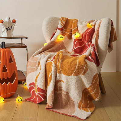 Plaid doux double face à motifs de citrouilles pour canapé-lit, décoration d'automne et d'Halloween