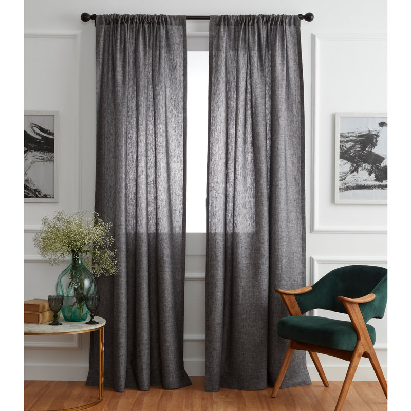 Linen Curtain with Rod Pocket, 52" W x 84" L, Chambray Black