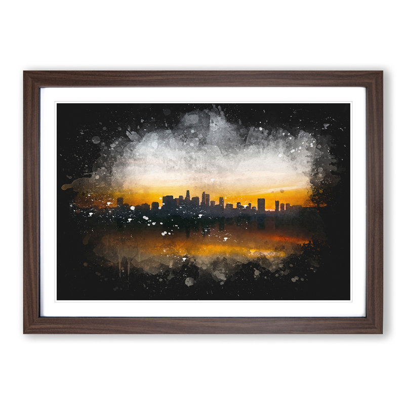Sunrise over Los Angeles Skyline - Picture Frame Graphic Art Print, Walnut Framed, 24cm H x 33cm W x 2cm D