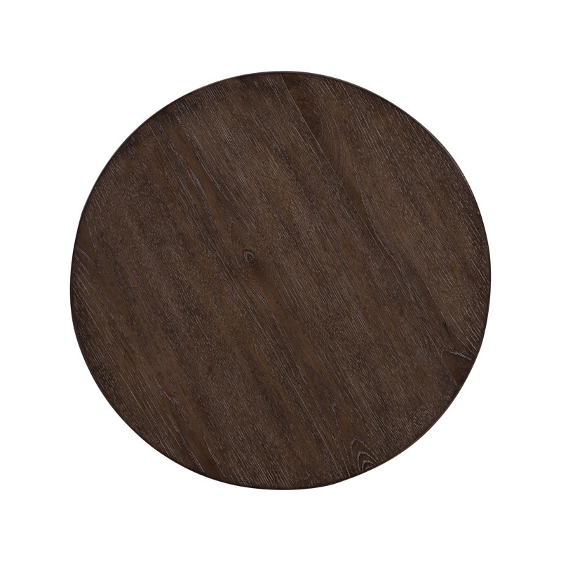 Brown Round Wood Traditional End Table with Storage