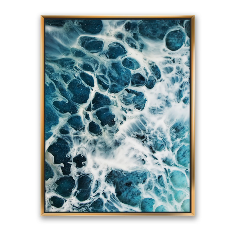 «Waves Epoxy Resin Art IV», reproduction d'art sur toile, H 40 po x l 30 po x 1,5 po, Toile encadrée d'or