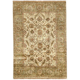Hand Knotted Wool Area Rug in Ivory And Green