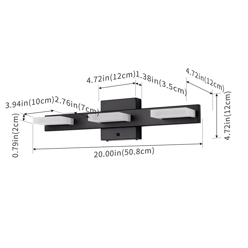 Lubabah Lights LED Vanity Light 3000K/4000K/5000K CCT Adjustable Dimmable, 3, Matte Black