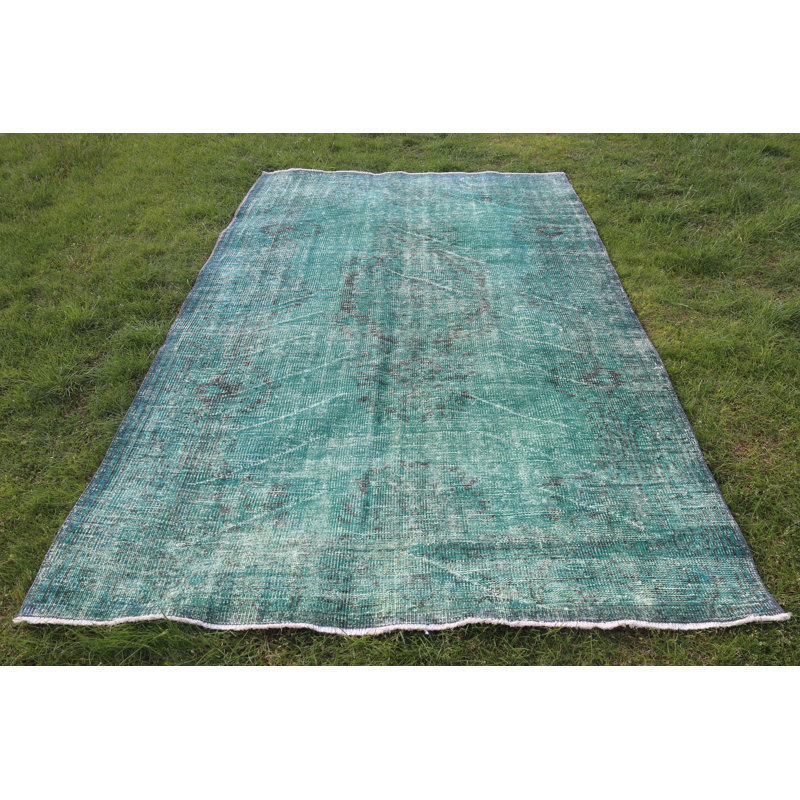 Tapis Oushak vintage rétro surdimensionné en vert, parfait pour les salons et les chambres
