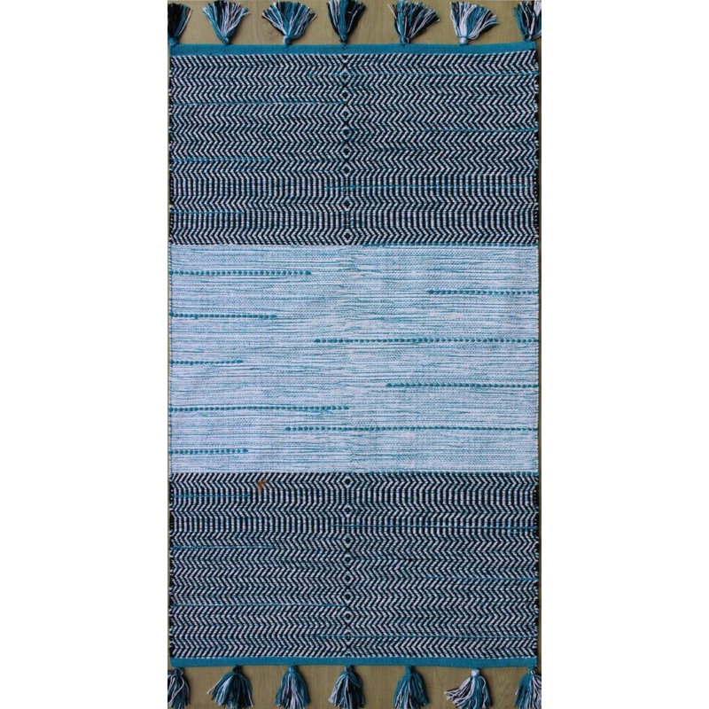 Tapis bleu/blanc tissé à la main Parker, 5 pi x 7 pi 6 po