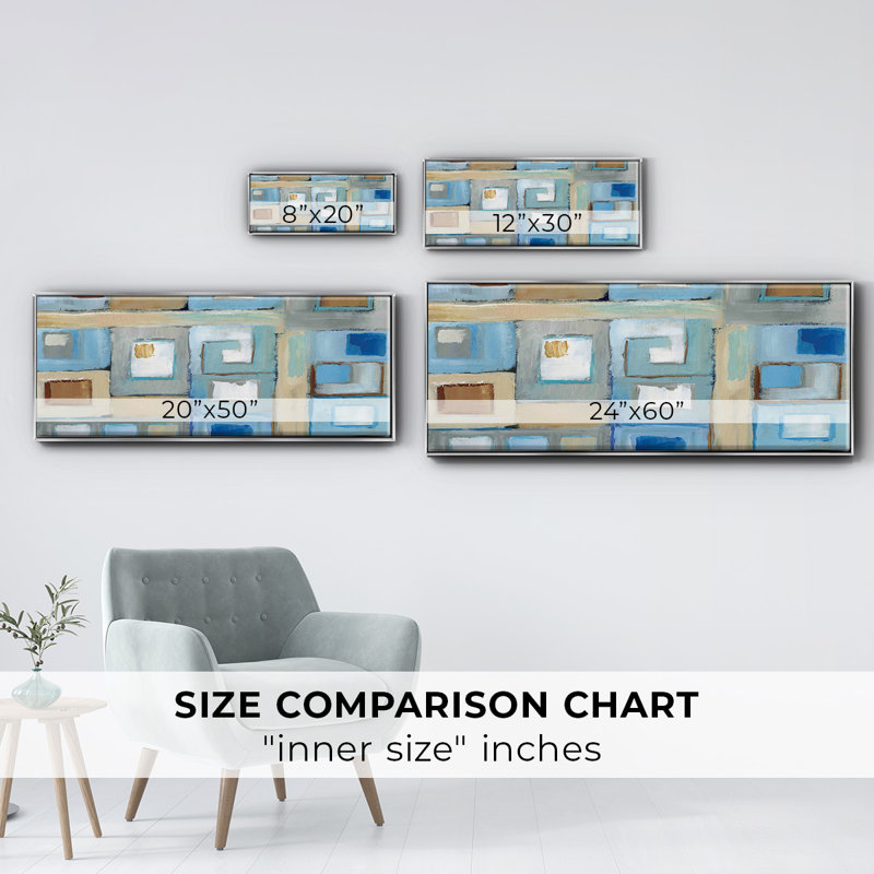Variation on Greek Key II- Framed Canvas, 20" H x 50" W